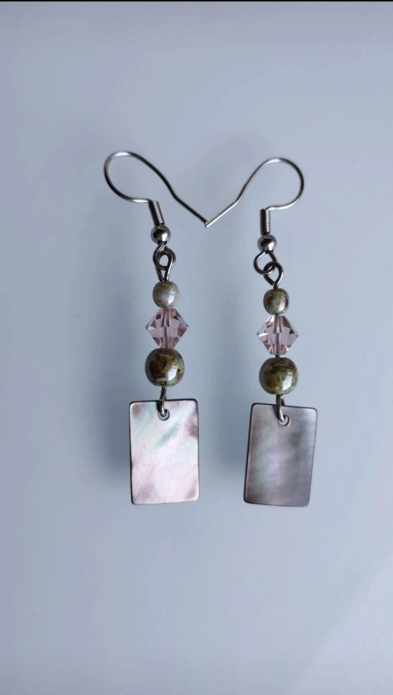 🌪️🌟🟢Beautiful and Elegant Handmade Mother-of-Pearl Earrings with Swarovski Crystal and River Pearls🟢🌟🌪️ – photo 7